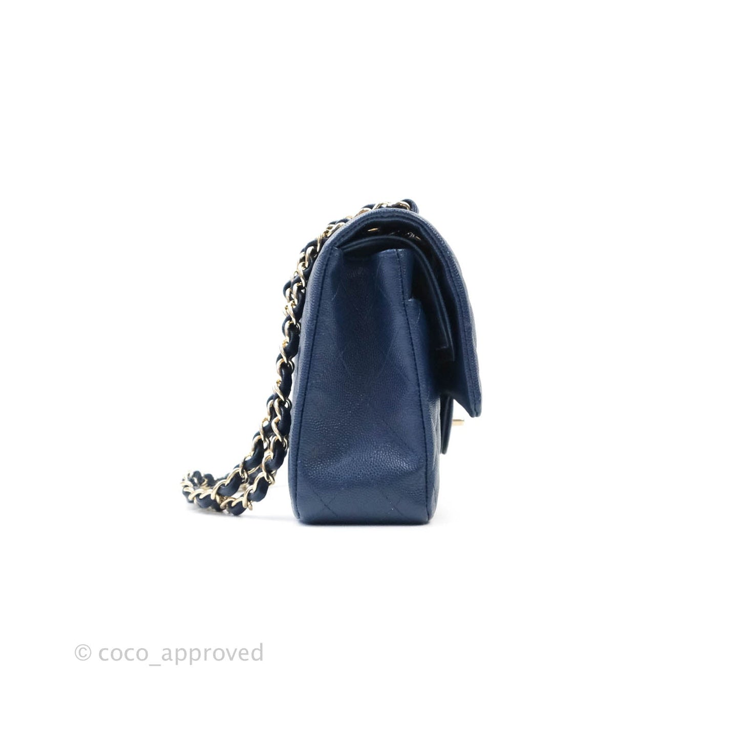 Chanel Quilted M/L Medium Double Flap Navy Caviar Gold Hardware 17B