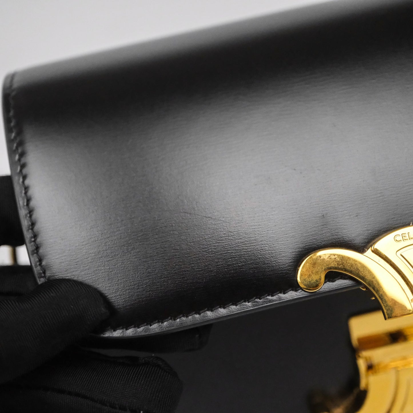 Celine Teen Triomphe Bag Black Shiny Calfskin Gold Hardware