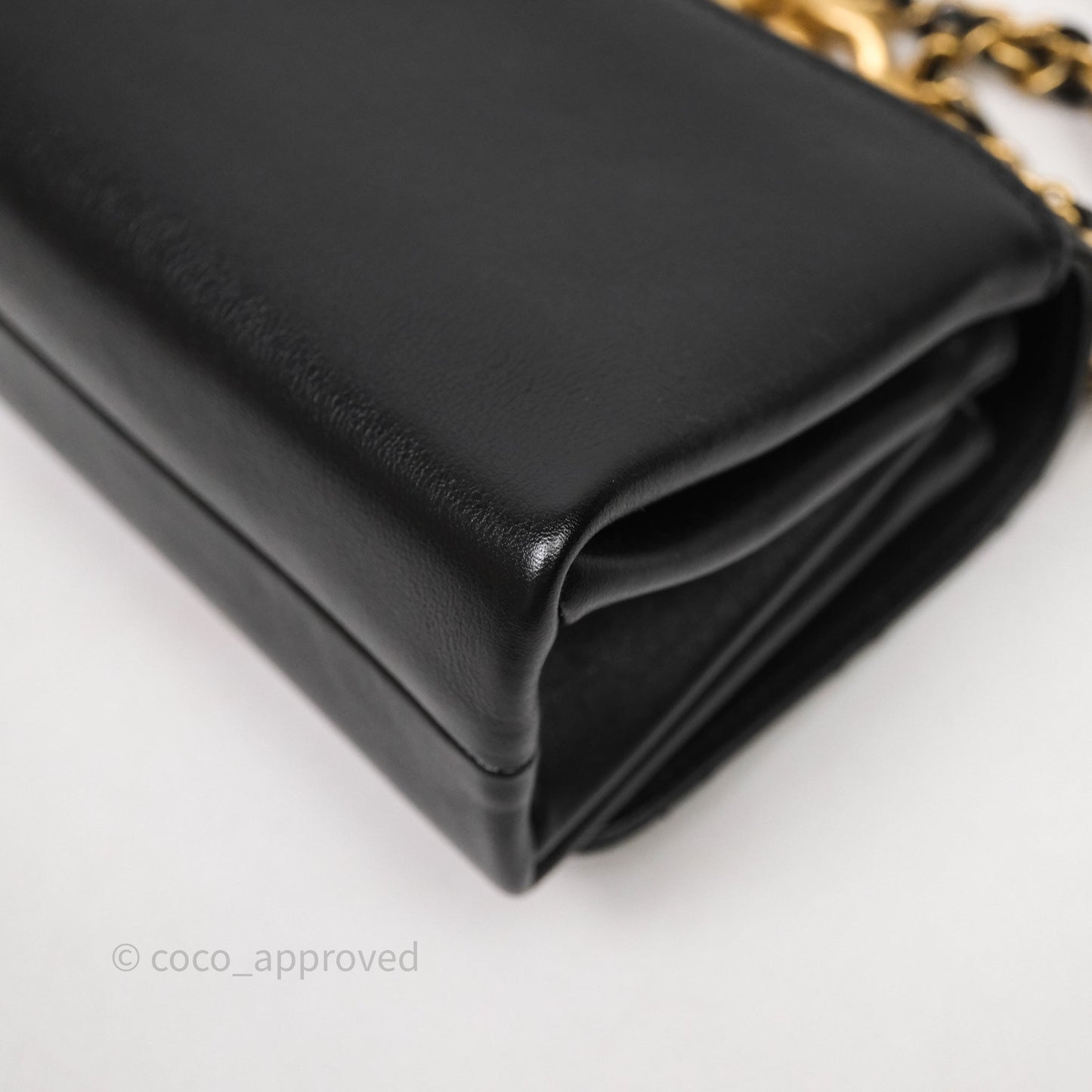 Chanel Pearl Chain Bag Black Calfskin Aged Gold Hardware