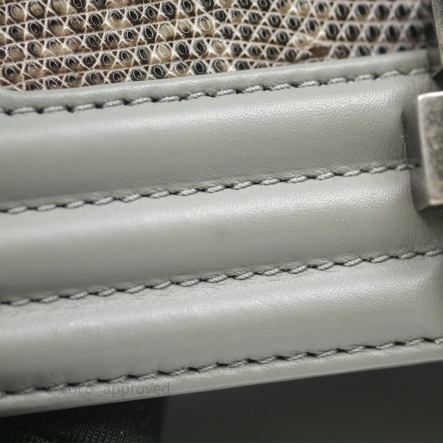 Chanel Small Boy Quilted Bag Grey Lizard Calfskin Ruthenium Hardware