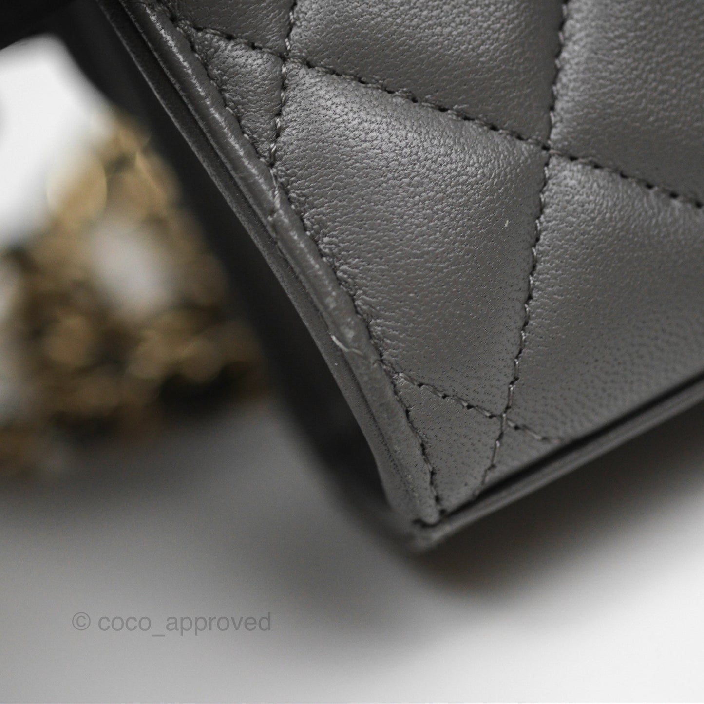 Chanel Mini Handle Clutch With Chain Grey Lambskin Gold Hardware