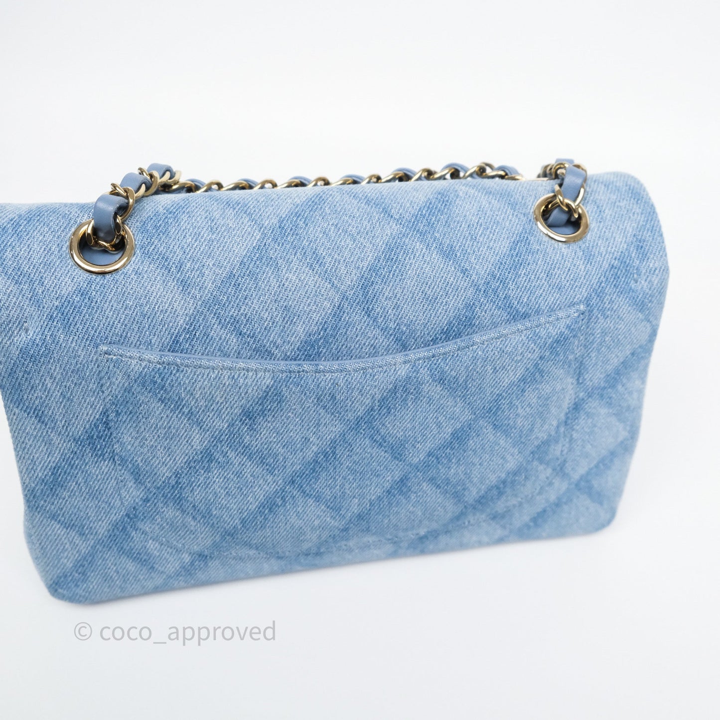 Chanel Small Double Flap Blue Printed Quilted Denim Gold Hardware