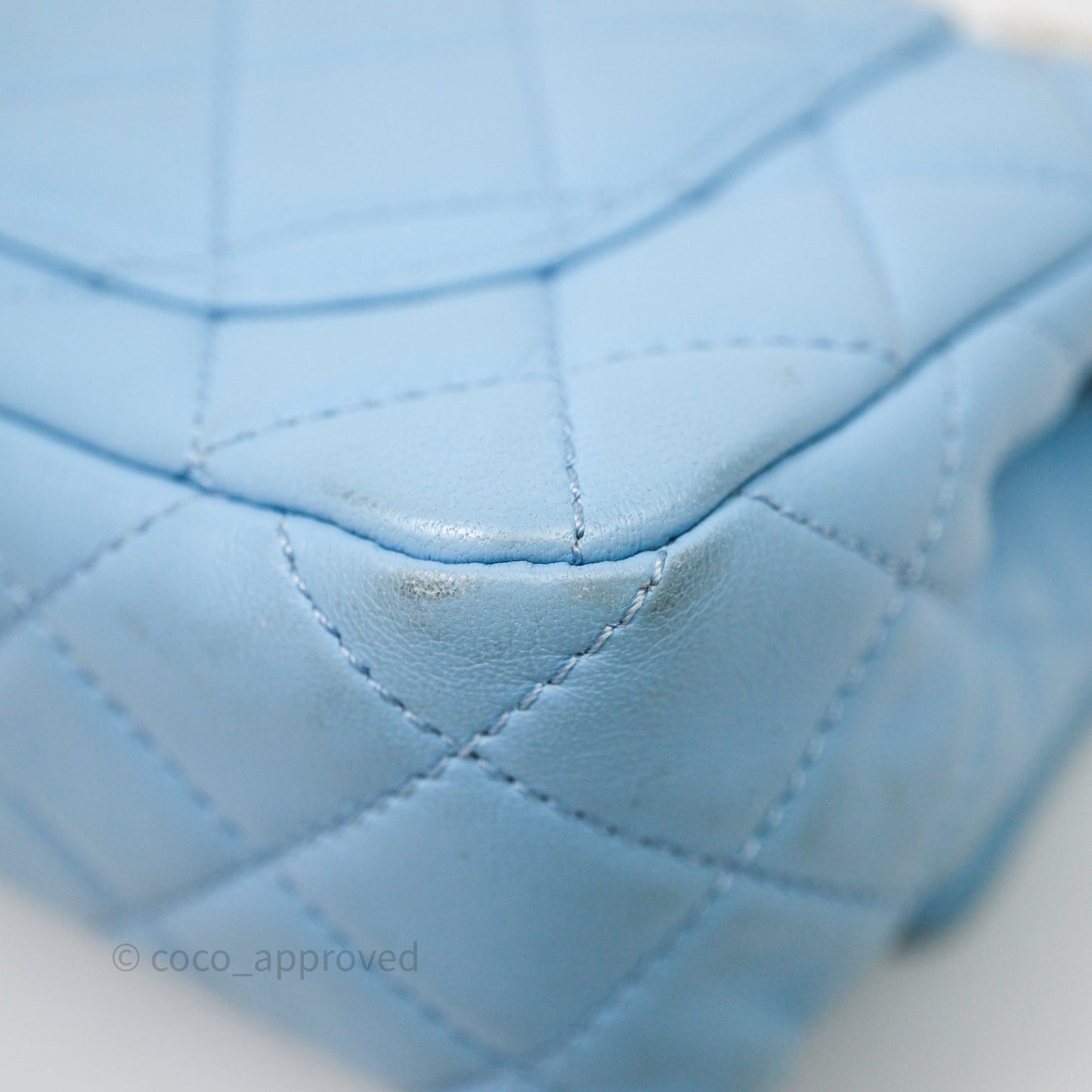 Chanel Mini Rectangular Pearl Crush Quilted Blue Lambskin Aged Gold Hardware