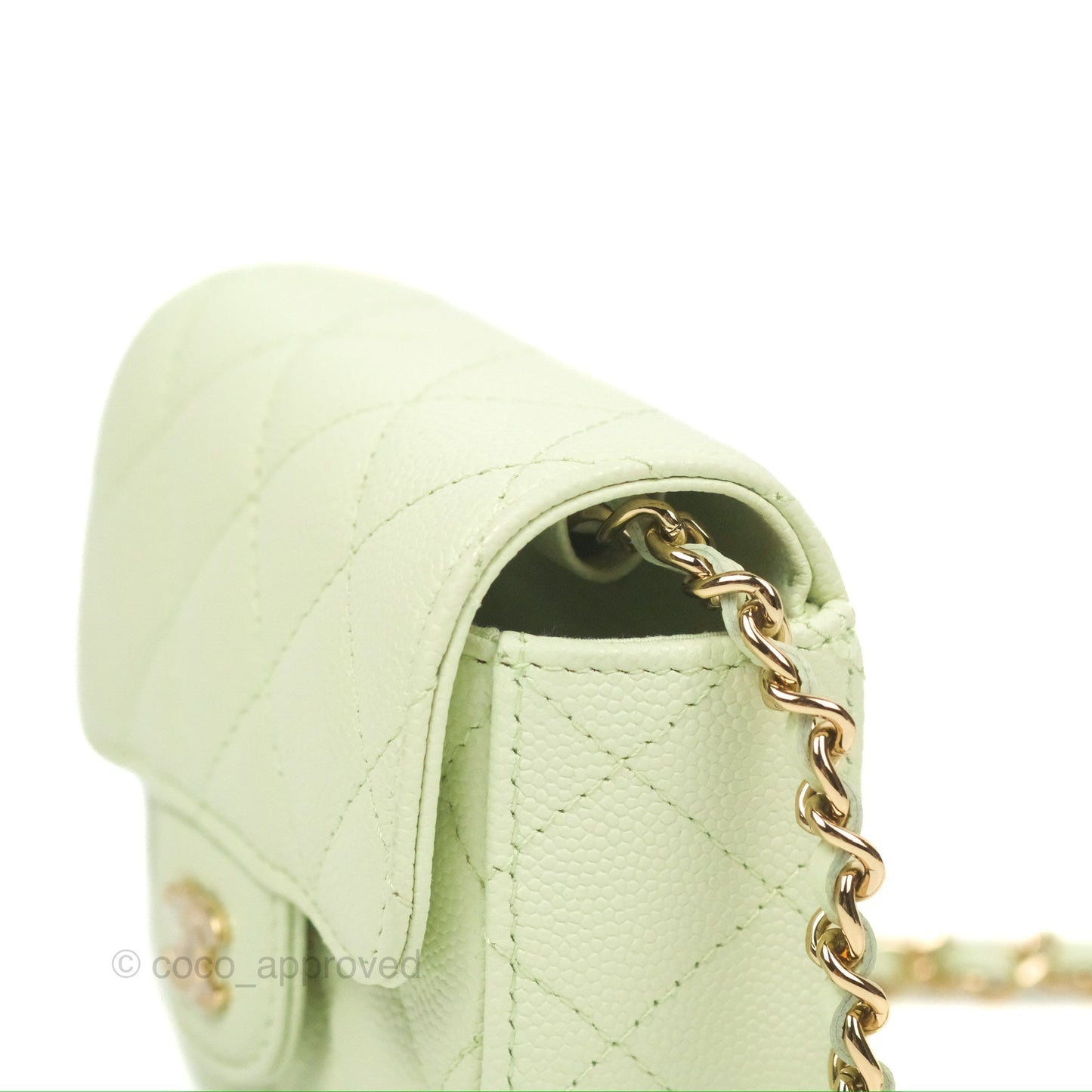 Chanel Mini Clutch With Chain Mint Green Caviar Gold Hardware 22C