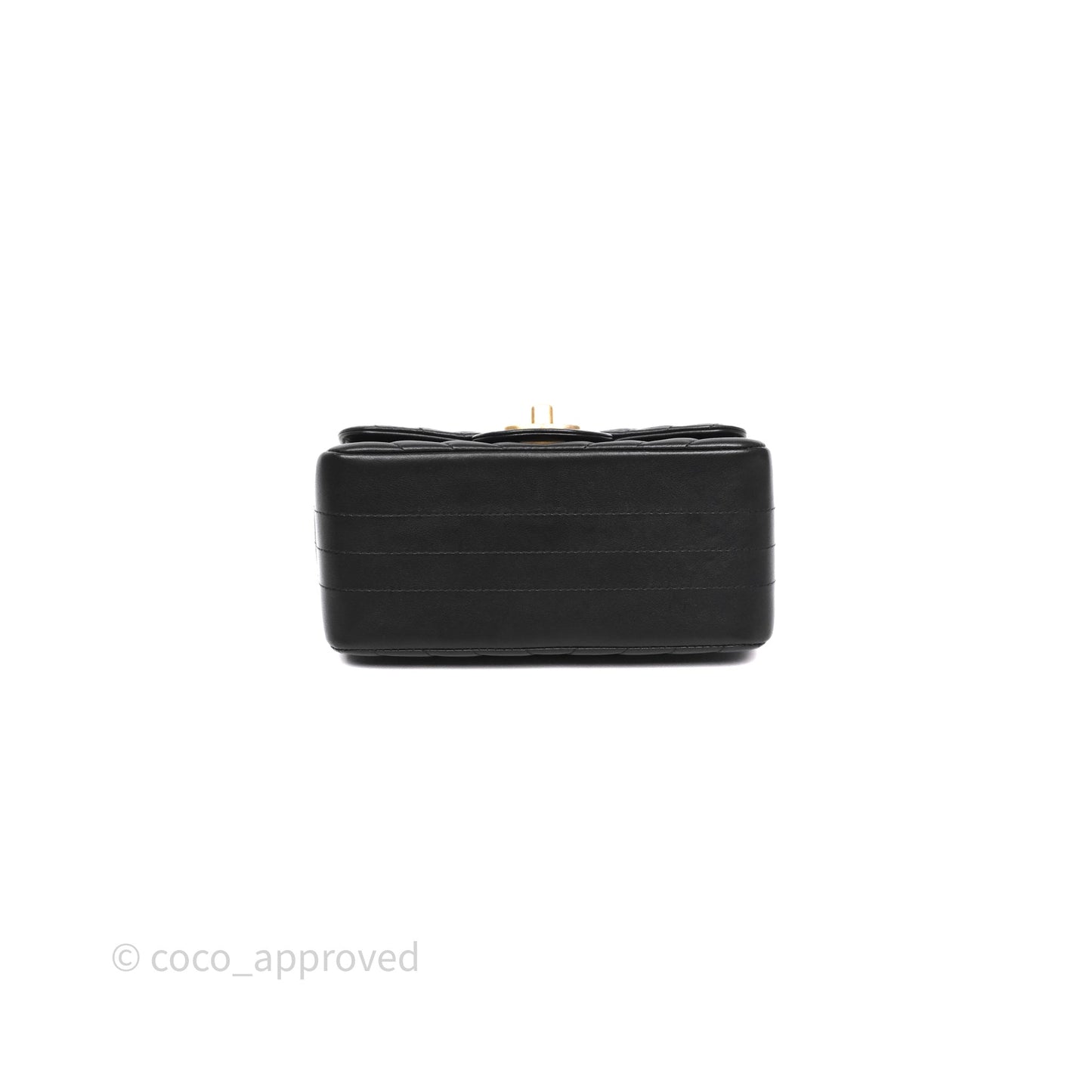 Chanel Mini Square Flap Chevron Black Lambskin Aged Gold Hardware