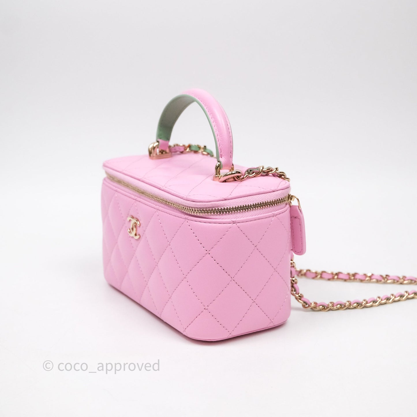 Chanel Vanity Rectangular Top Handle Pink Mint Green Lambskin Gold Hardware