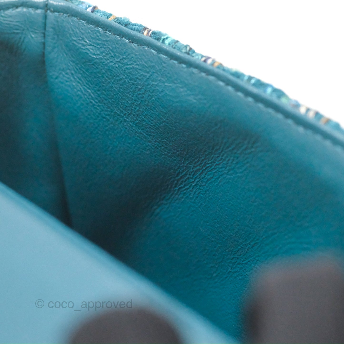 Chanel Mini Rectangular Flap Teal Tweed Gold Hardware