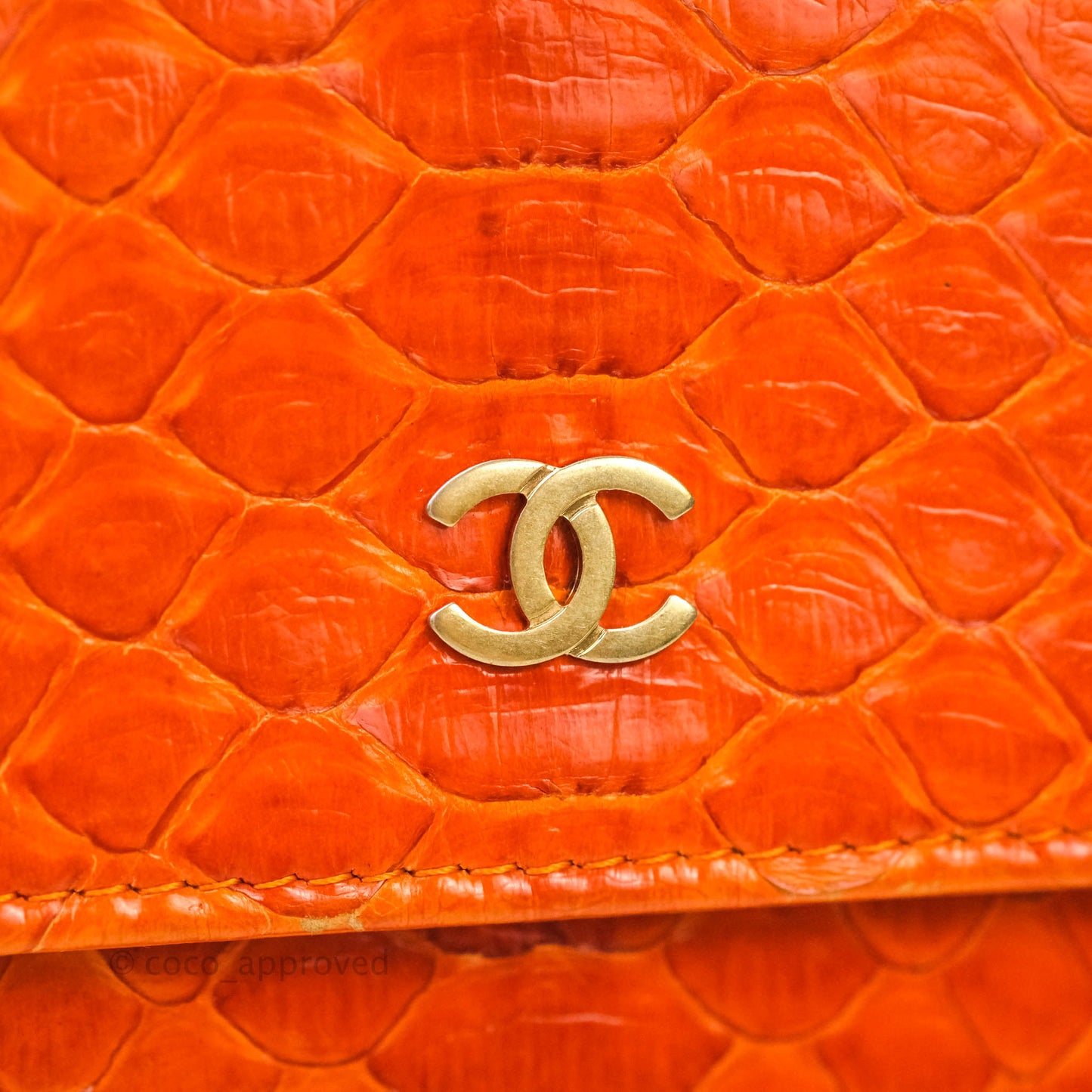 Chanel Wallet on Chain WOC Orange Python Aged Gold Hardware