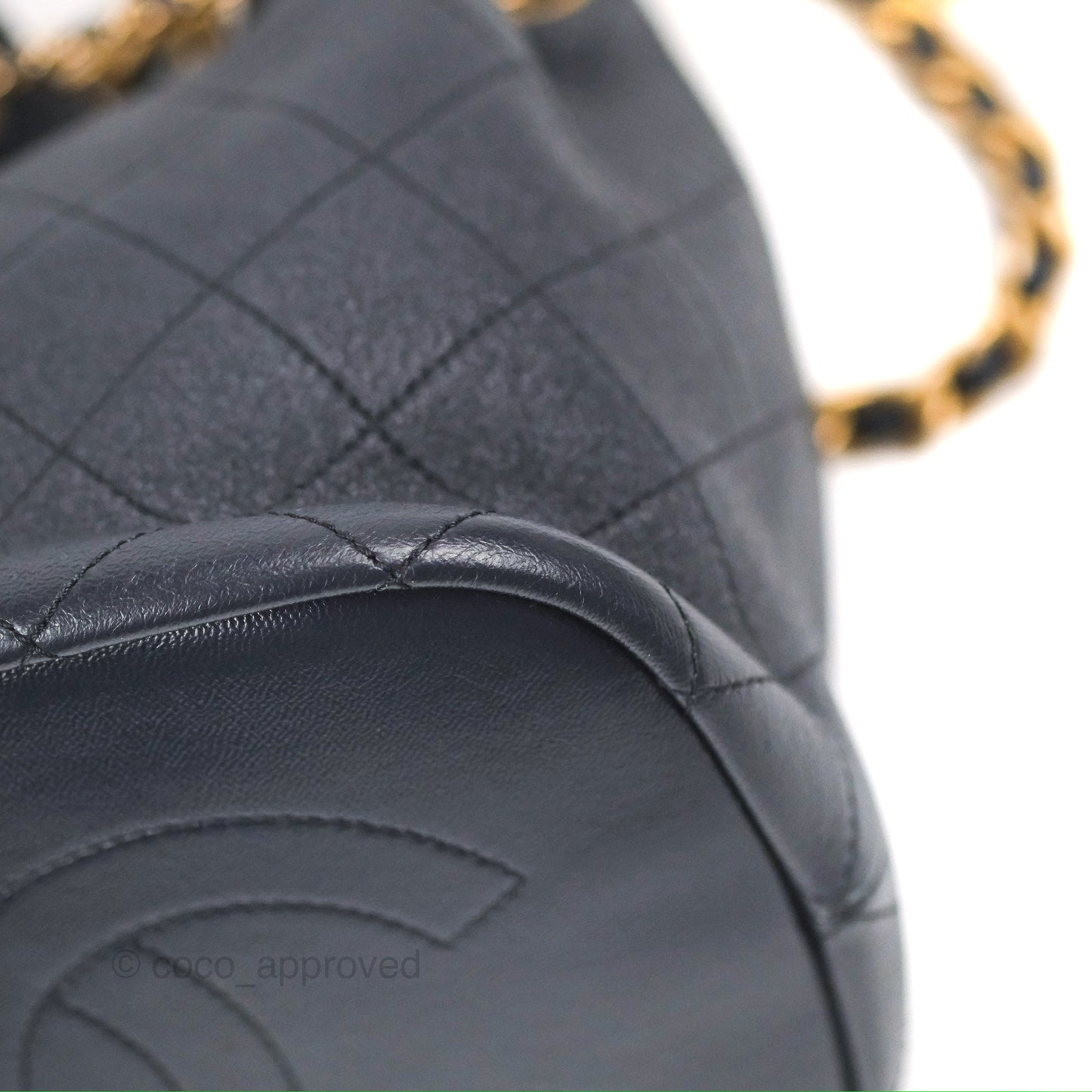 Chanel Quilted Top Handle Drawstring Bucket Bag Iridescent Navy Calfskin Aged Gold Hardware