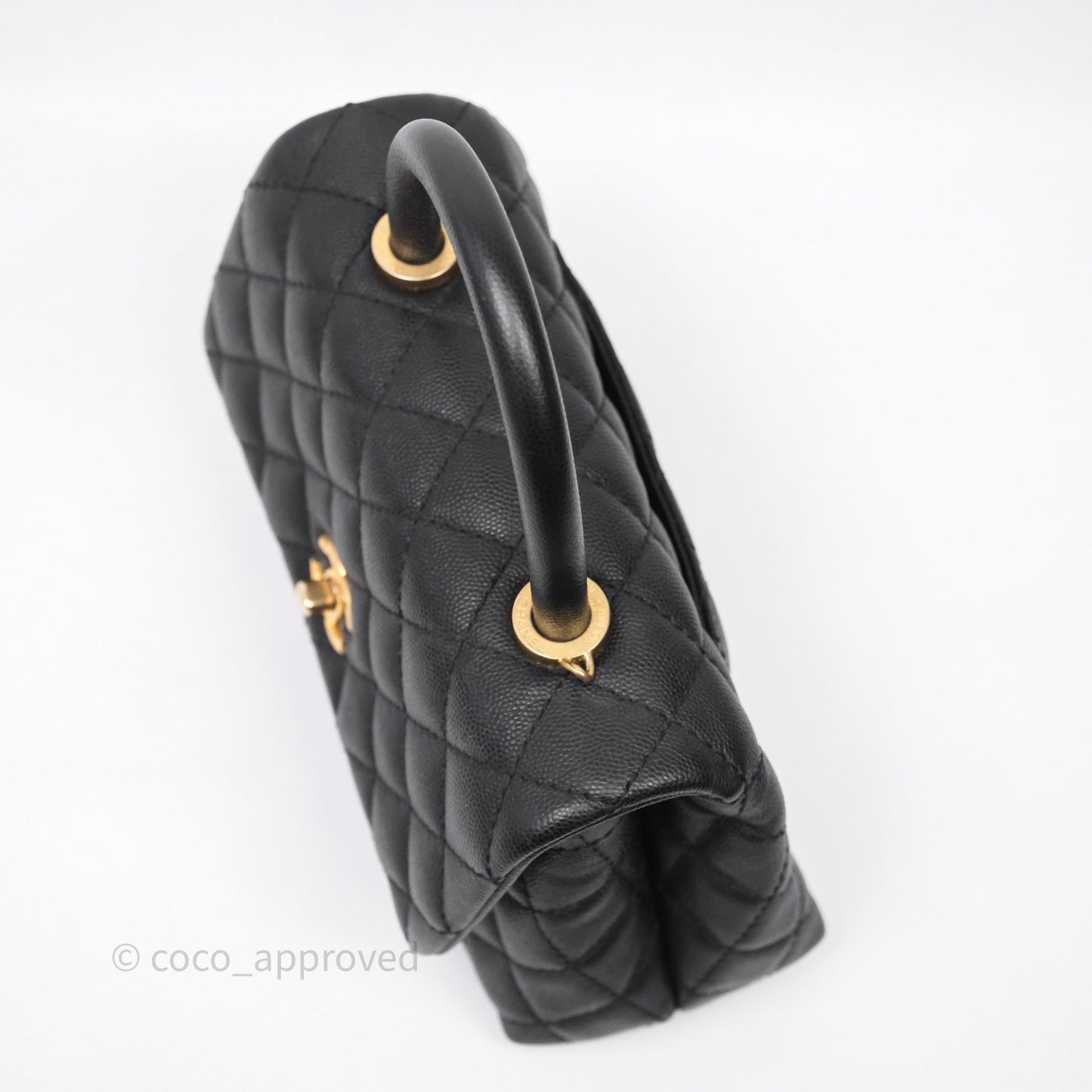 Chanel Small Quilted Coco Handle Black Caviar Aged Gold Hardware