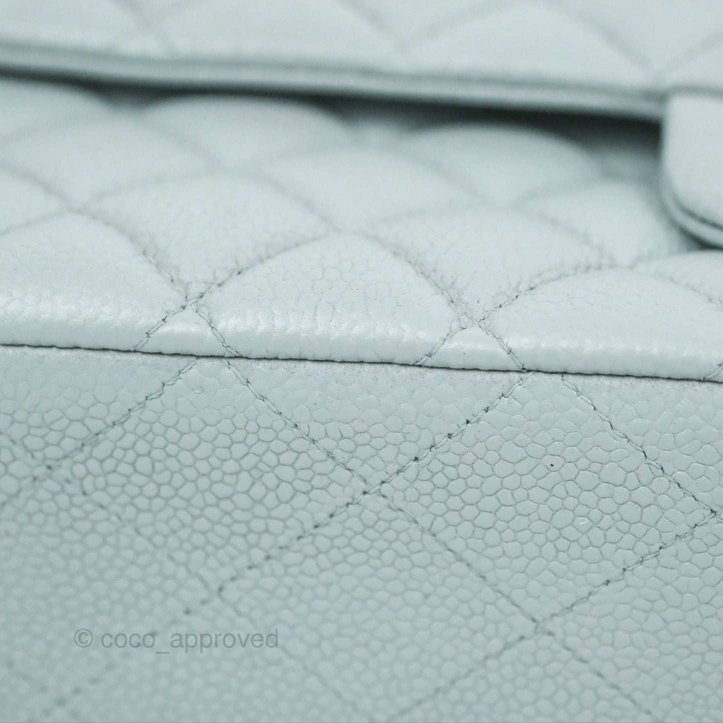 Chanel Classic M/L Medium Flap Quilted Light Grey Blue Caviar Silver Hardware