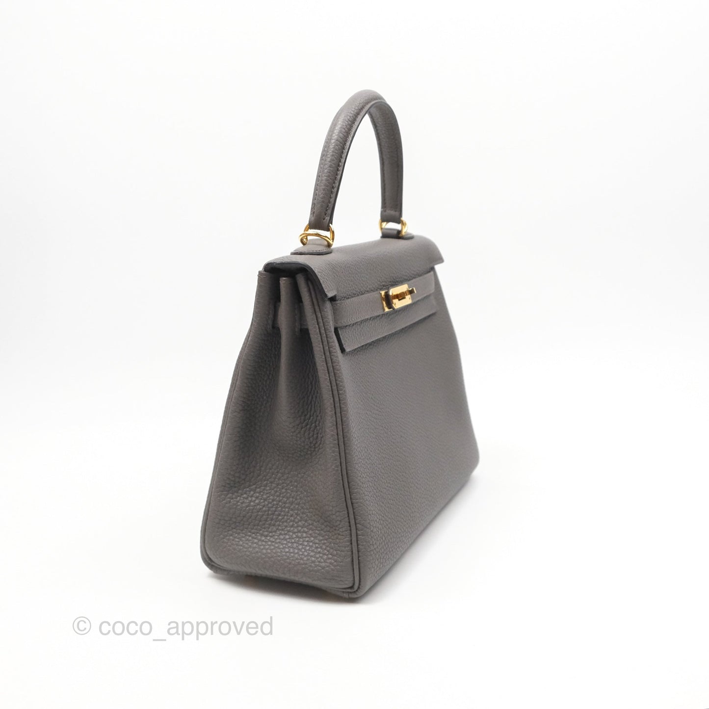 Hermès Retourne Kelly 25 Gris Etain 8F Togo Gold Hardware