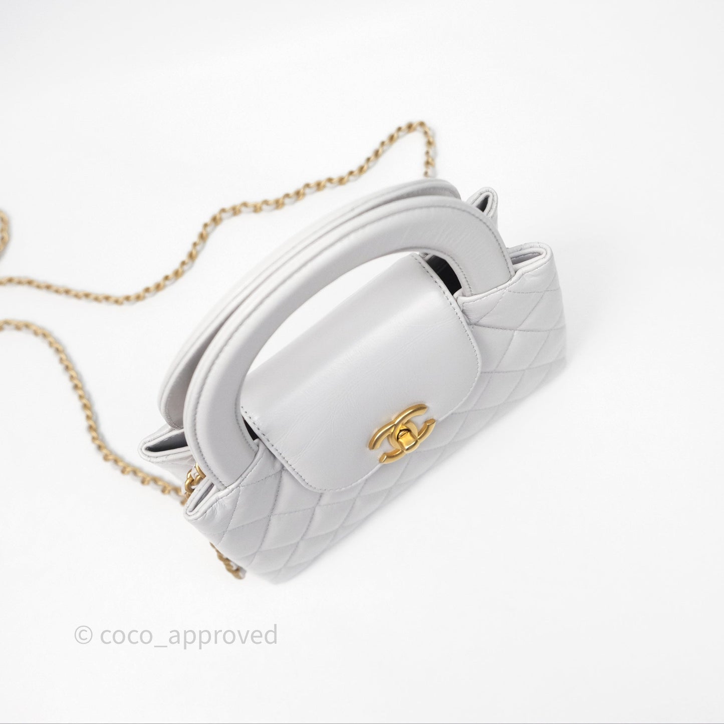 Chanel Kelly Bag Quilted Light Grey Shiny Calfskin Aged Gold Hardware