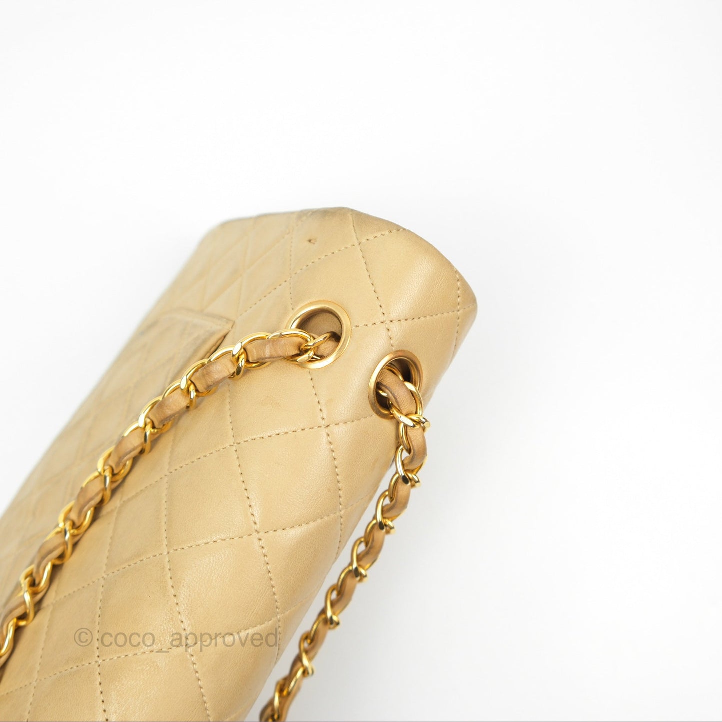 Chanel Vintage Medium Classic Flap Beige Lambskin 24K Gold Hardware