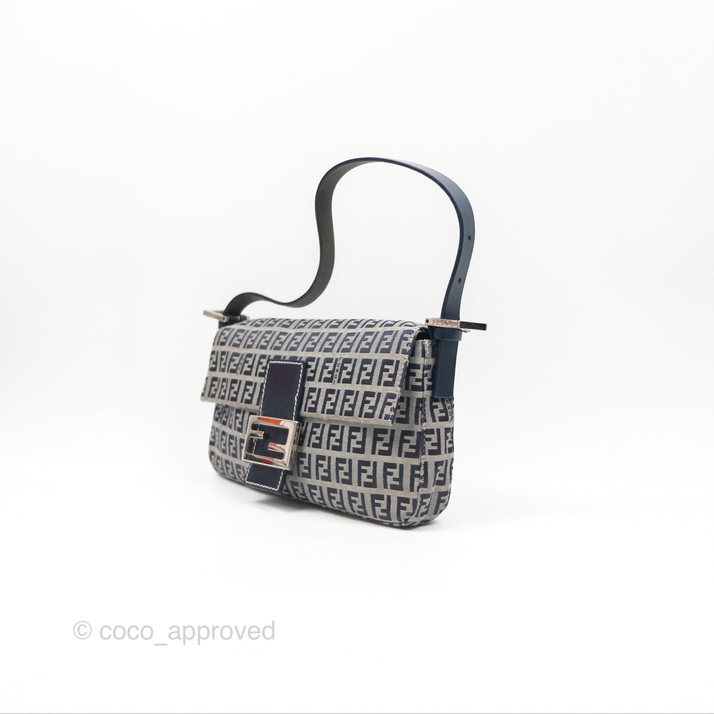 Fendi Vintage Baguette Shoulder Bag Grey/ Navy Canvas