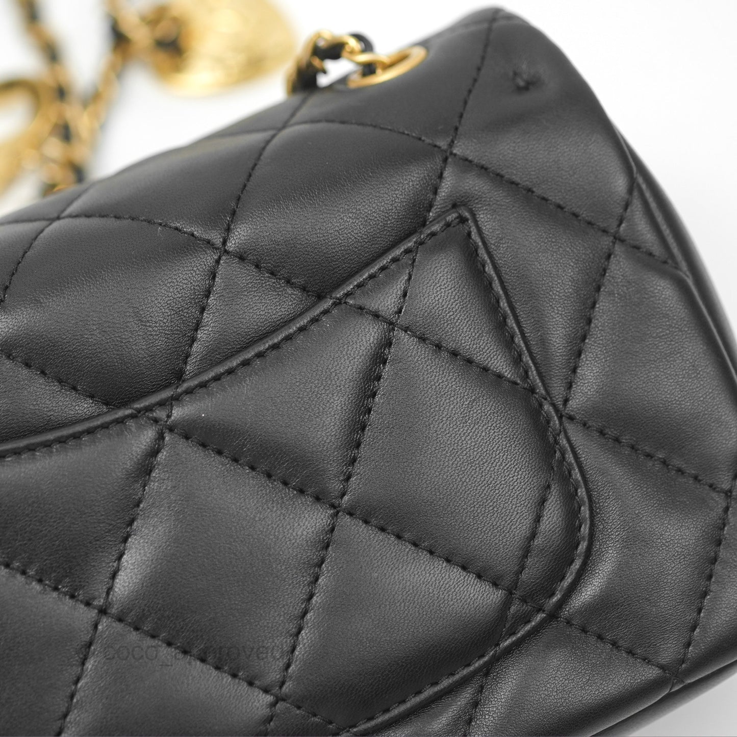 Chanel Mini Flap Bag With Heart CC Charm Black Lambskin Aged Gold Hardware
