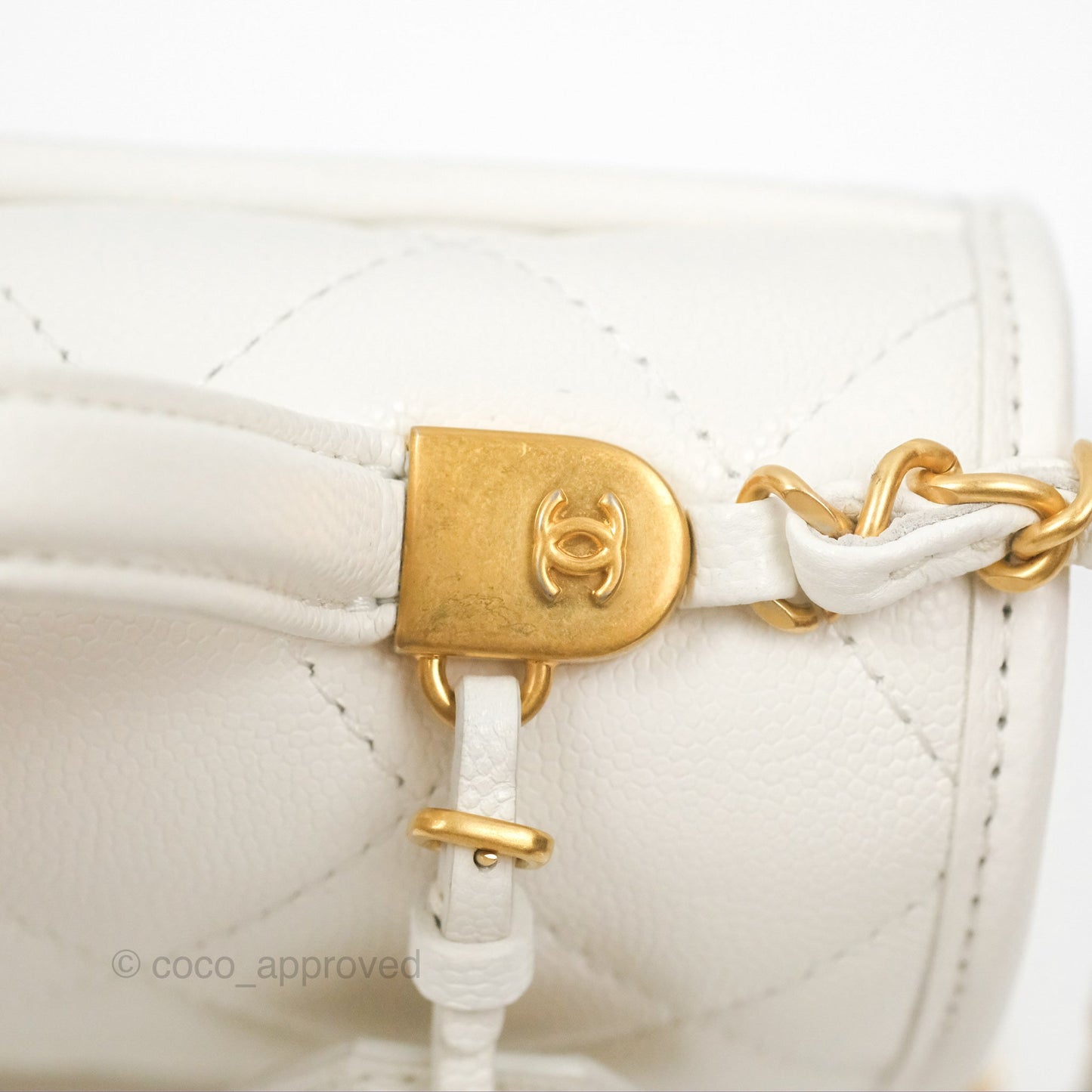 Chanel Mini School Memory Top Handle Flap White Caviar 22K