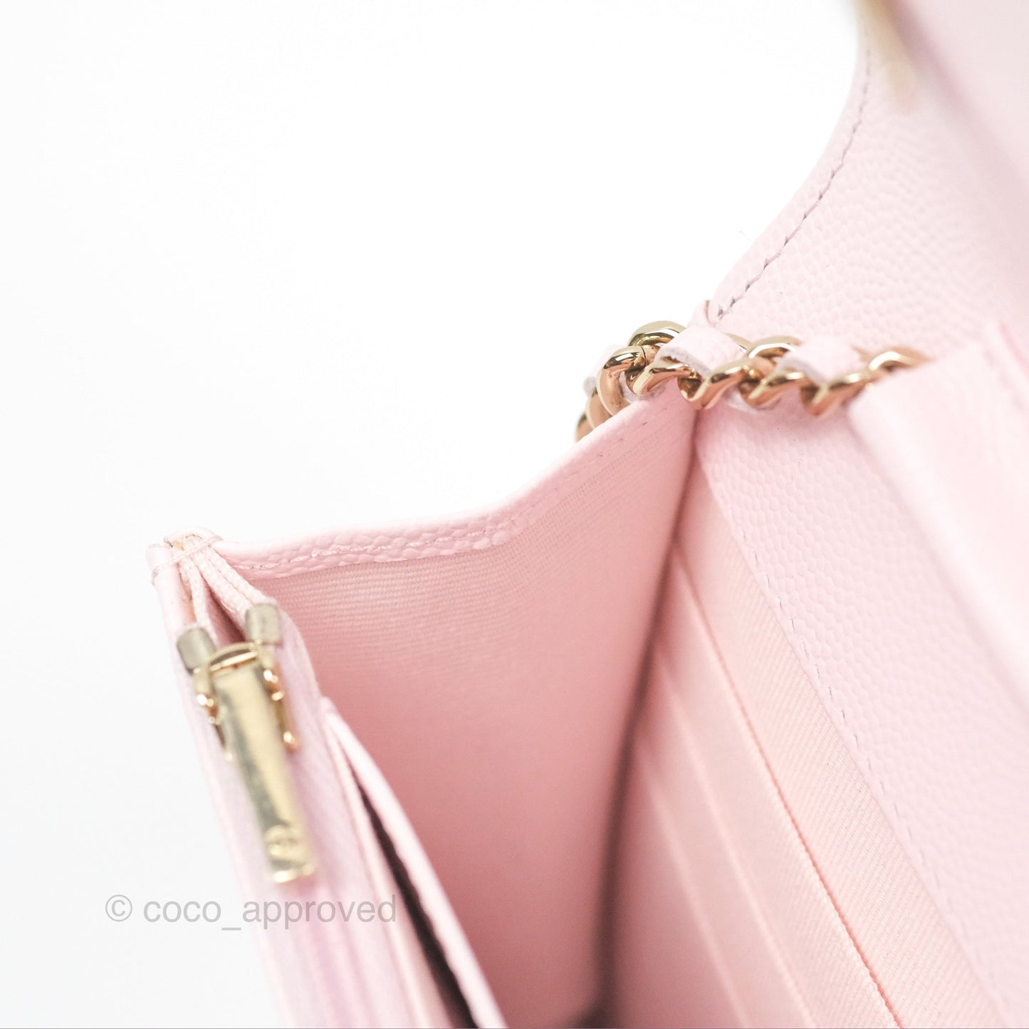 Chanel Classic Quilted Wallet On Chain WOC Sakura Pink Caviar Gold Hardware