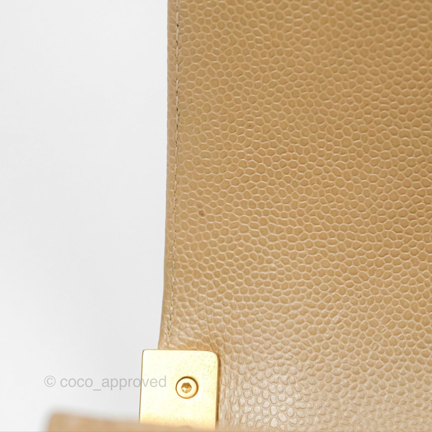 Chanel Medium Boy Chevron Beige Caviar Aged Gold Hardware