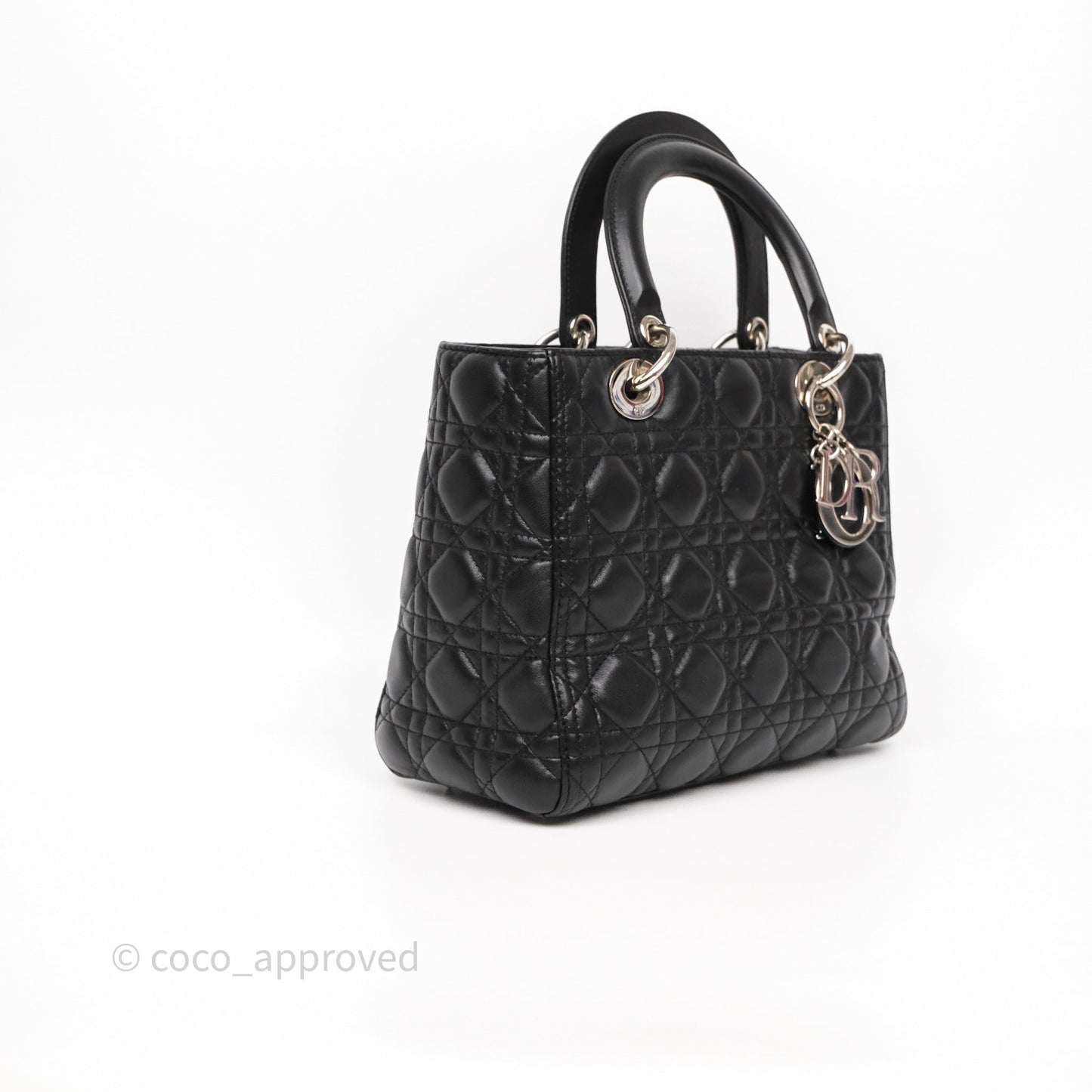 Christian Dior Medium Lady Dior Black Lambskin Silver Hardware