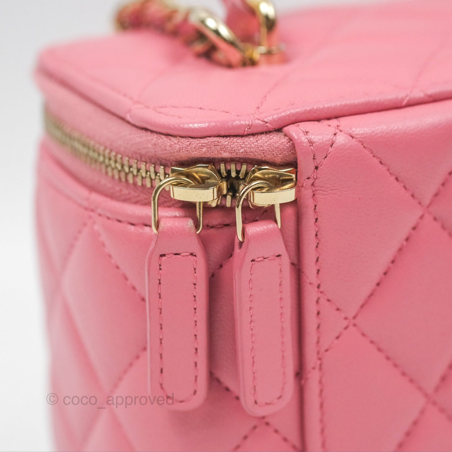 Chanel Vanity Rectangular Top Handle Pink Lambskin Gold Hardware