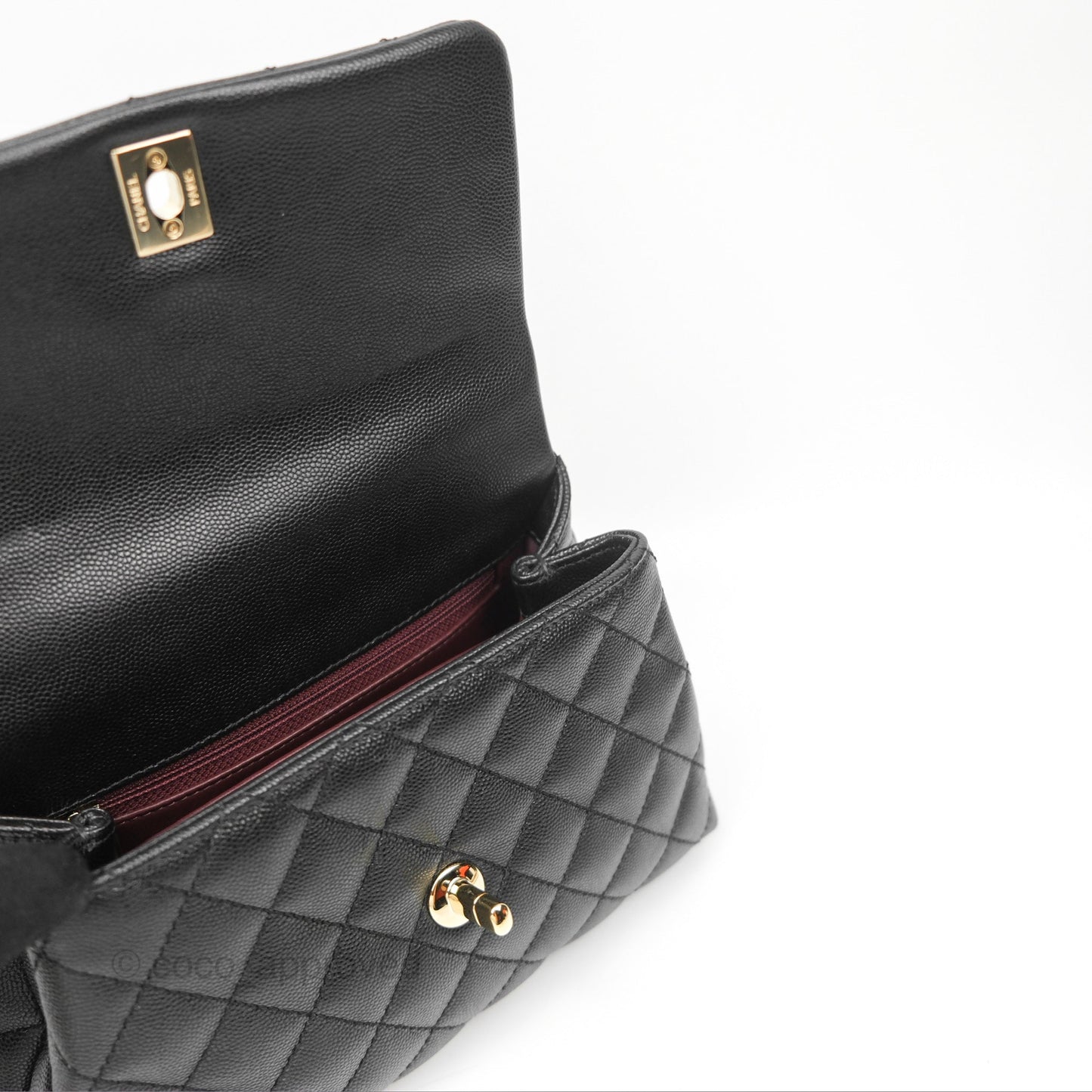 Chanel Small Quilted Coco Handle Black Caviar Gold Hardware