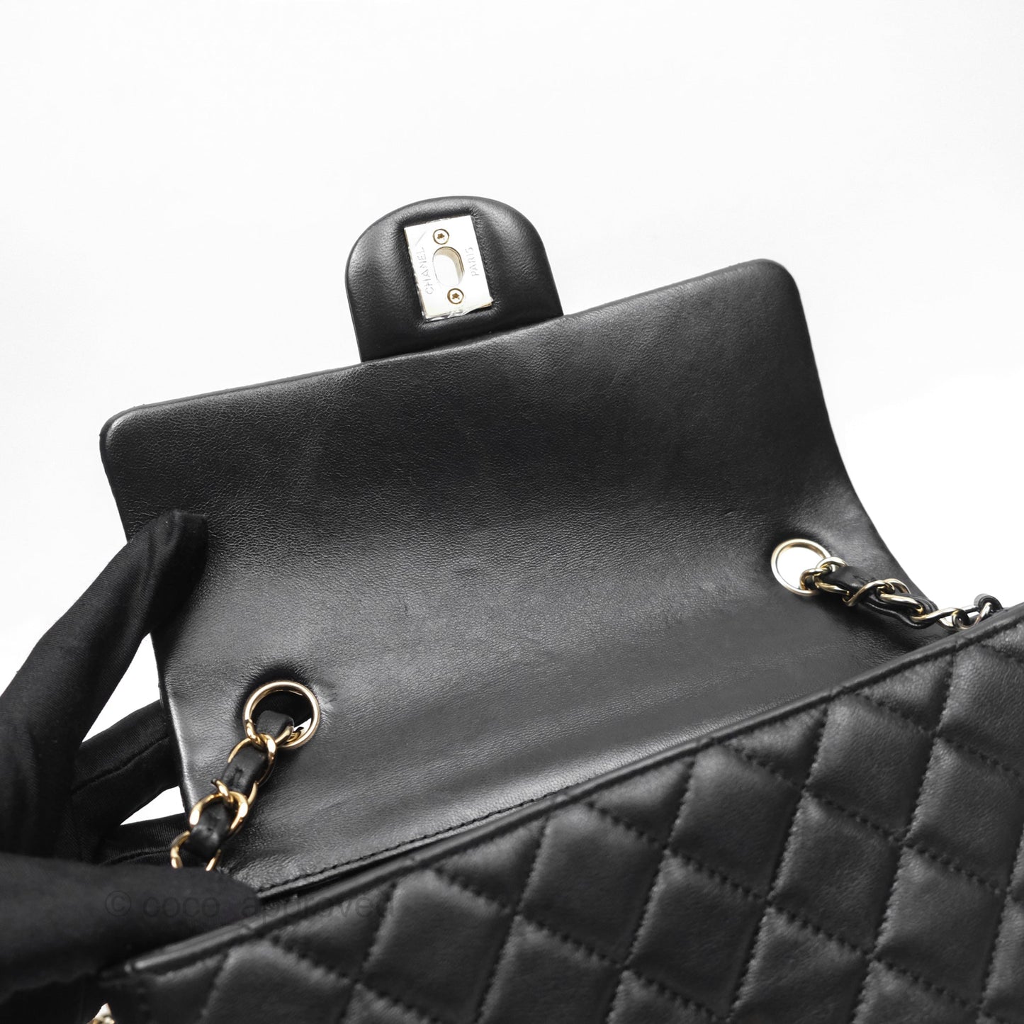 Chanel Quilted Mini Rectangular Flap Black Lambskin Gold Hardware