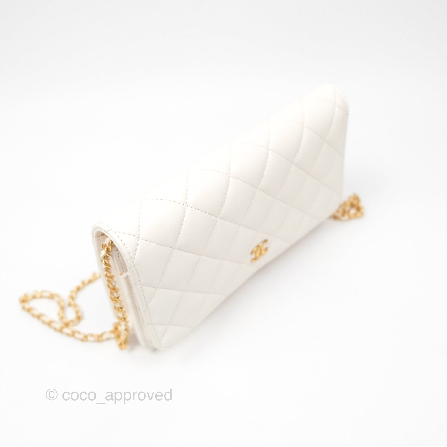 Chanel Quilted Wallet on Chain WOC Coco Heart Chain White Lambskin Aged Gold Hardware 22K