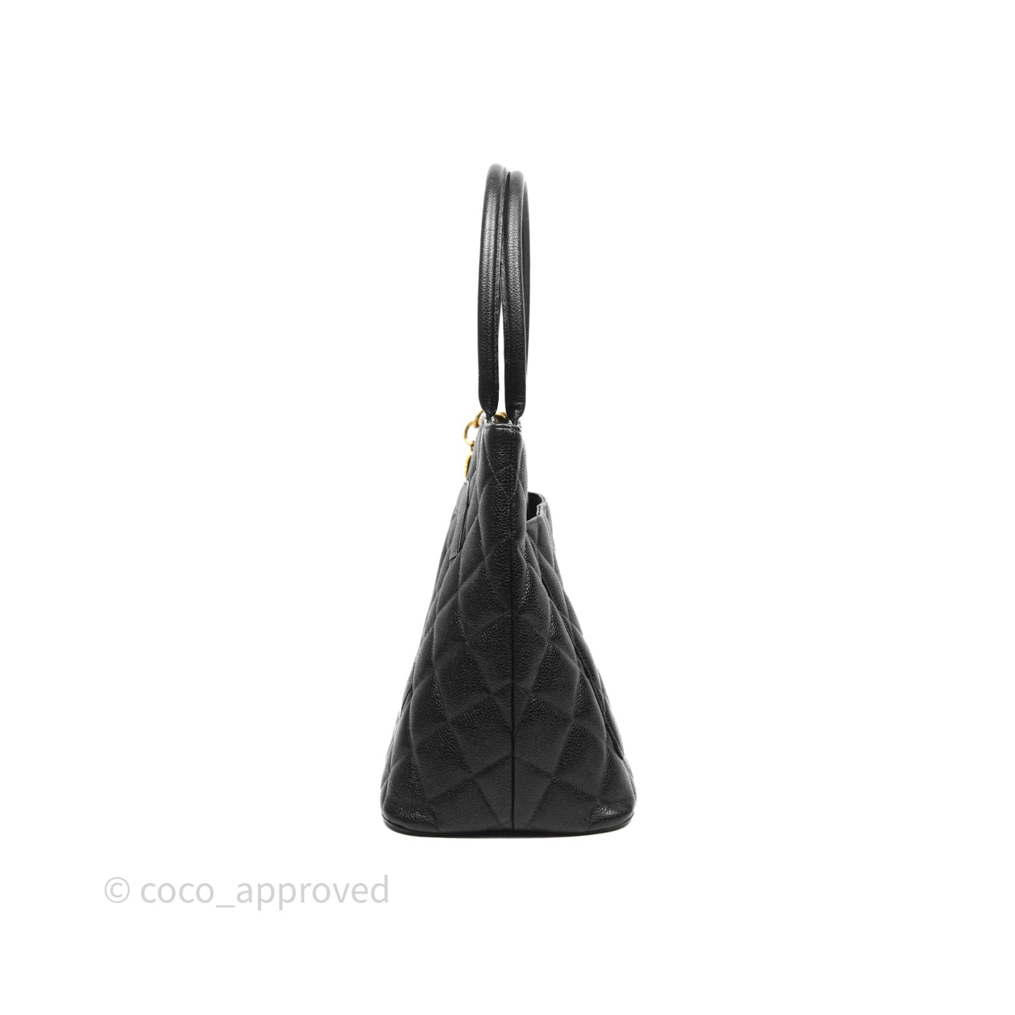 Chanel Vintage Medallion CC Tote Bag Black Caviar Gold Hardware