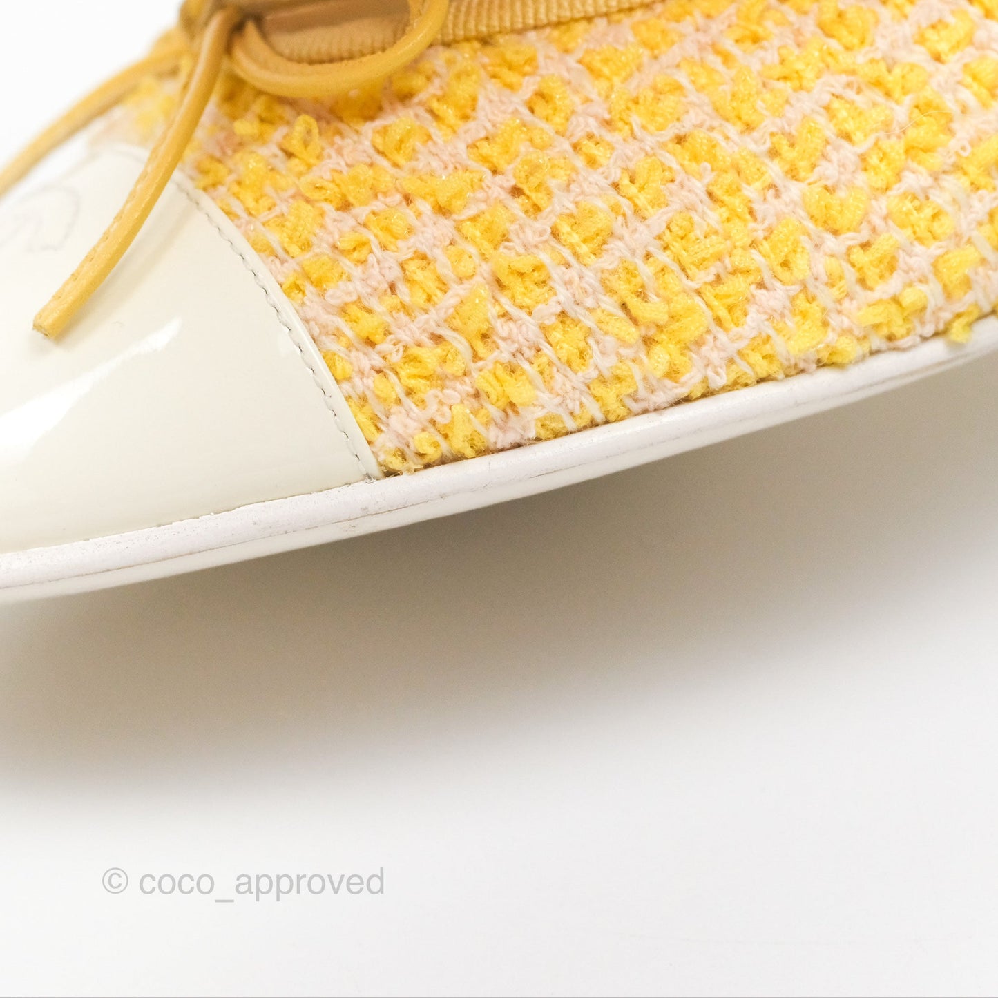 Chanel Ballerina Flats Yellow Tweed White Size 37
