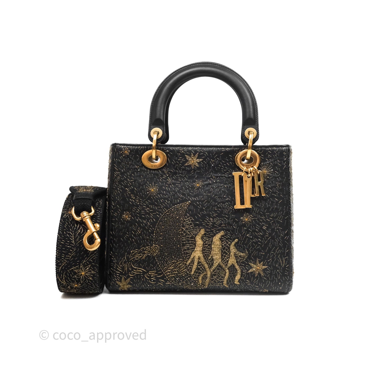 Christian Dior Medium Lady Dior Limited Edition The Moon In My EyesBag Black Calfskin Gold Hardware