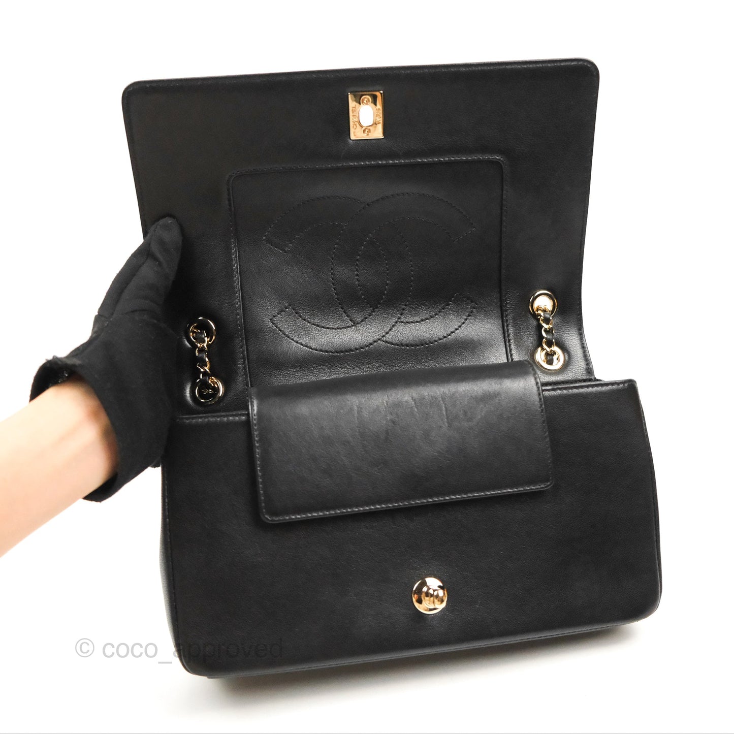 Chanel Chevron Mademoiselle Flap Bag Black Sheepskin Gold Hardware