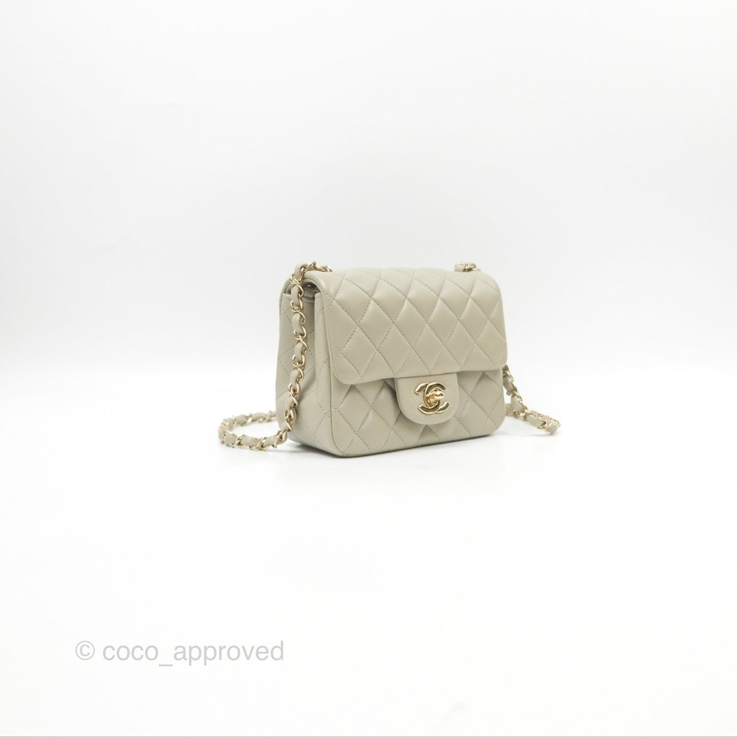 Chanel Mini Square Quilted Grey Lambskin Gold Hardware 22C
