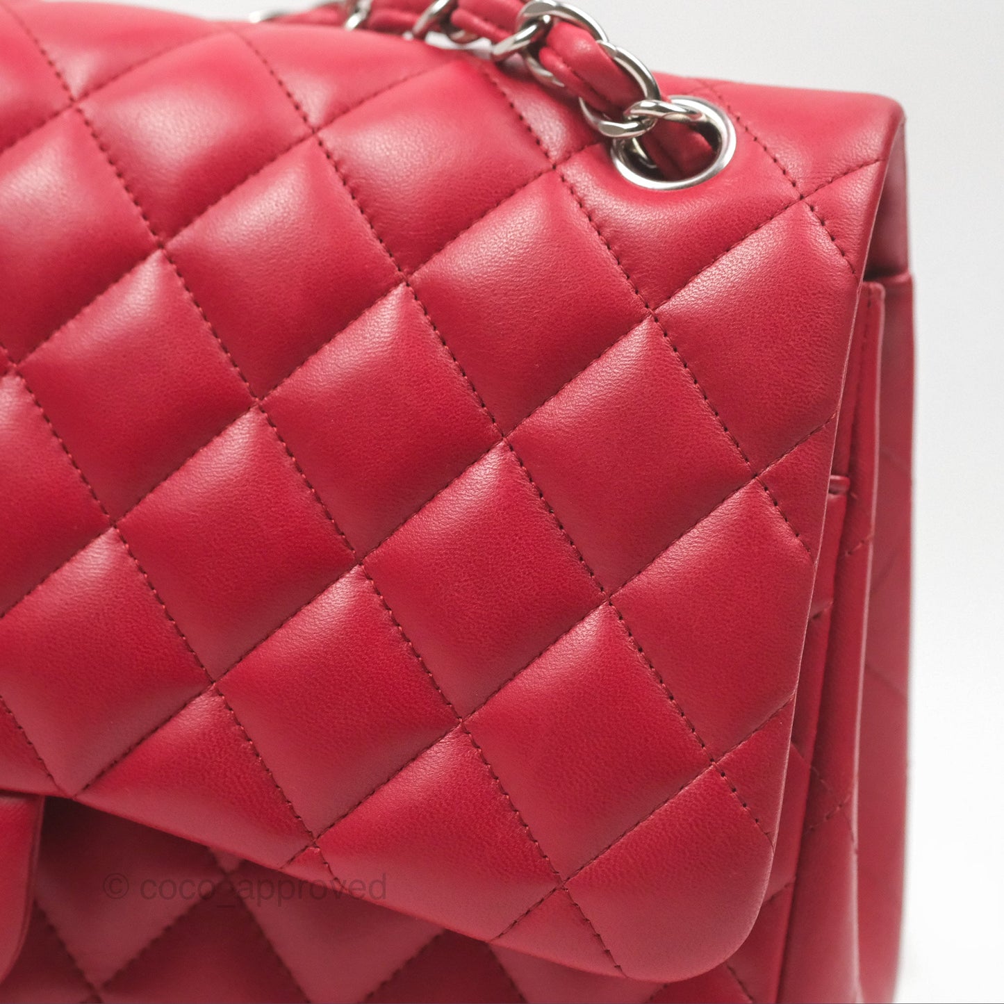 Chanel Jumbo Double Flap Red Lambskin Silver Hardware