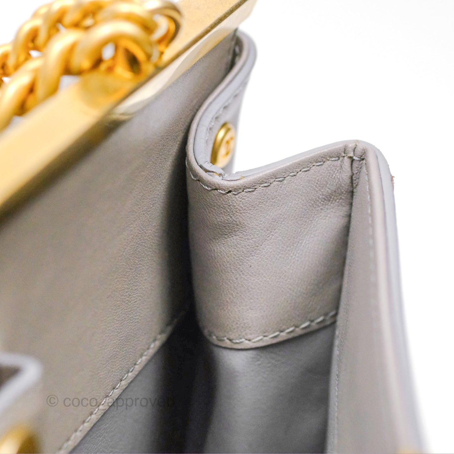 Chanel Small Quilted Coco Luxe Flap Bag Grey Calfskin Aged Gold Hardware