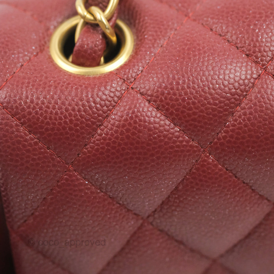Chanel Classic Quilted Mini Rectangular Flap Iridescent Burgundy Caviar Aged Gold Hardware