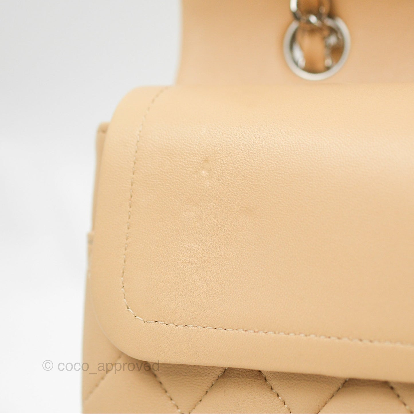 Chanel Classic M/L Medium Flap Quilted Beige Lambskin Silver Hardware