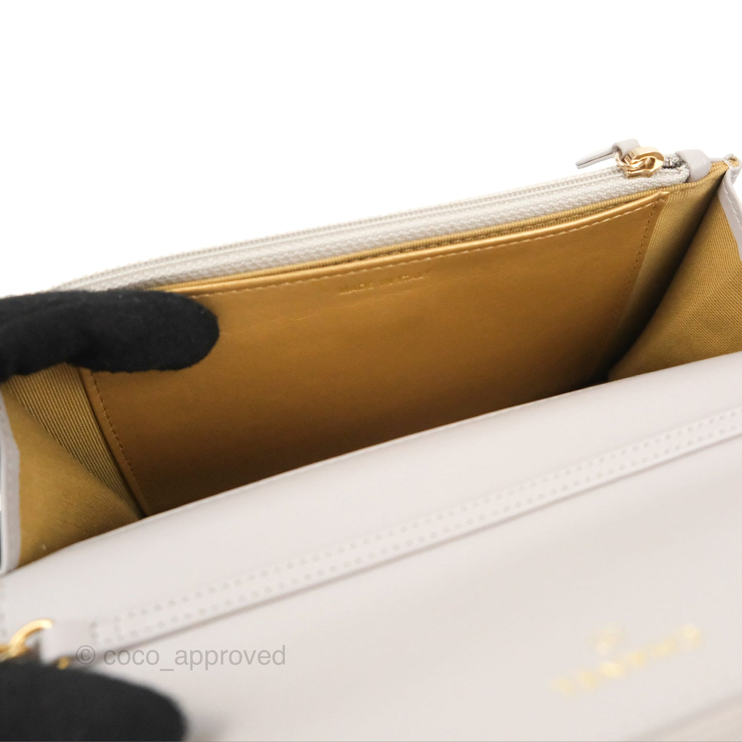 Chanel Quilted Pearl Crush Wallet on Chain WOC Light Grey Lambskin Aged Gold Hardware