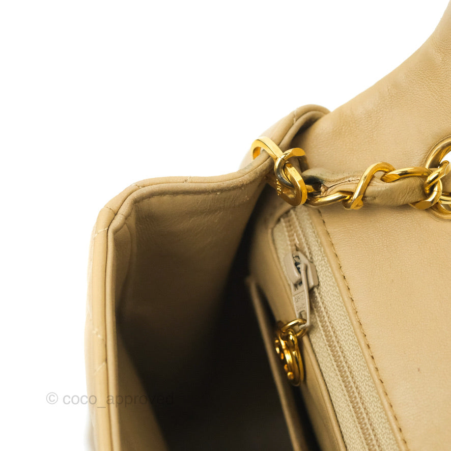 Chanel Vintage Square Flap Bag Beige Lambskin 24K Gold Hardware