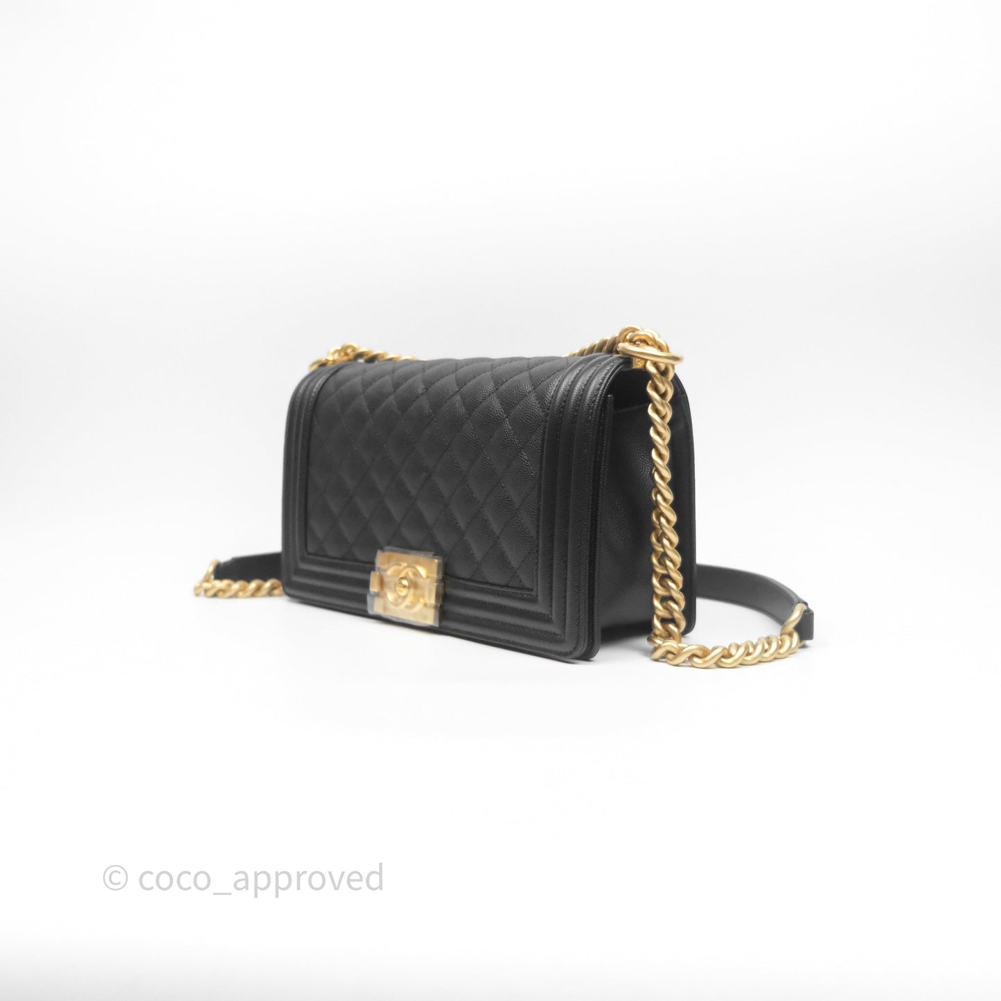 Chanel Quilted Medium Boy Black Caviar Aged Gold Hardware