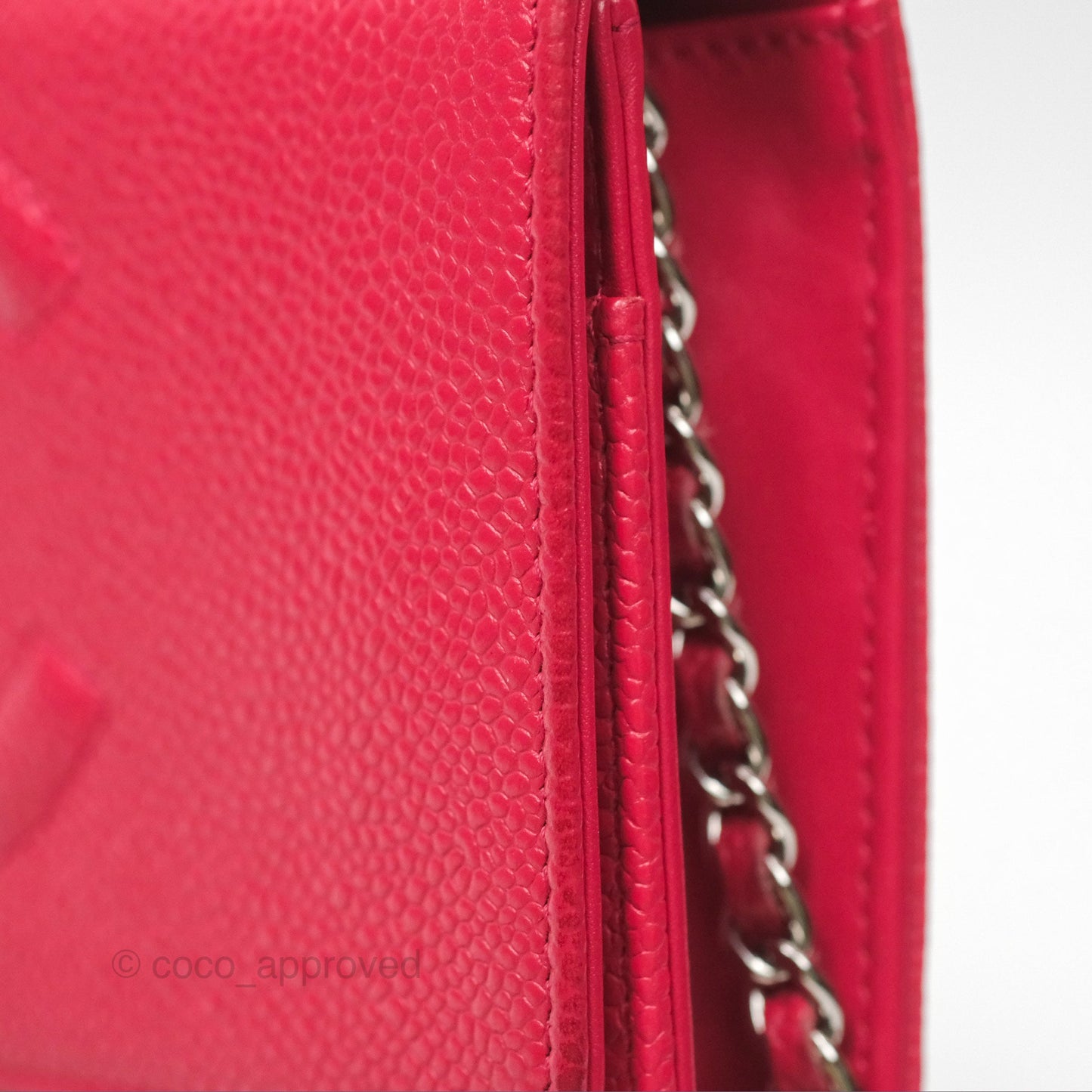 Chanel CC Wallet On Chain WOC Dark Pink Caviar Silver Hardware