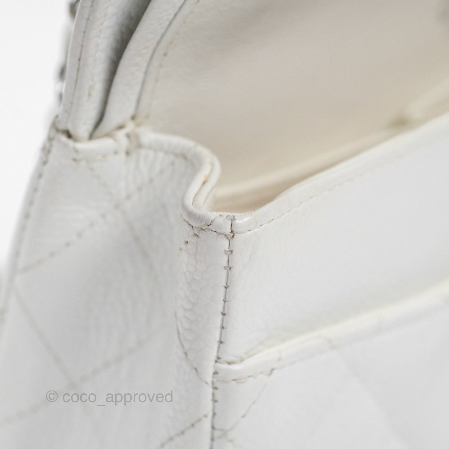 Chanel Classic M/L Medium Flap Quilted White Caviar Silver Hardware