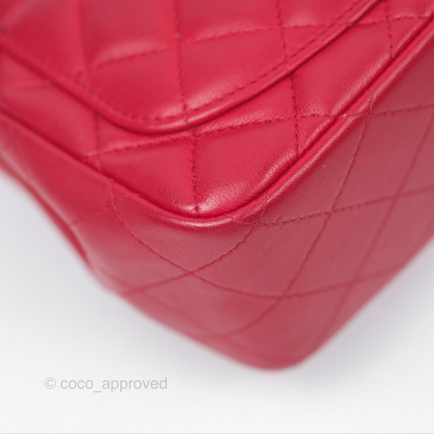 Chanel Mini Square Flap Red Lambskin Light Gold Hardware