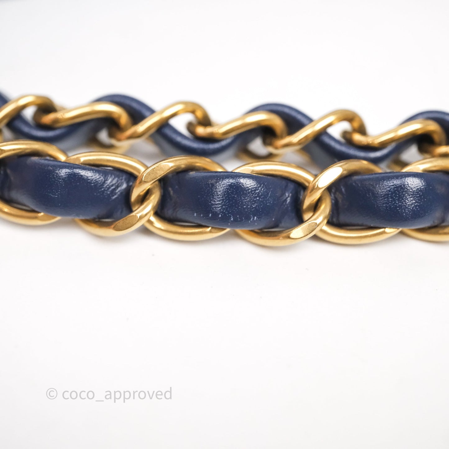 Chanel 22 Small Blue Shiny Calfskin Aged Gold Hardware