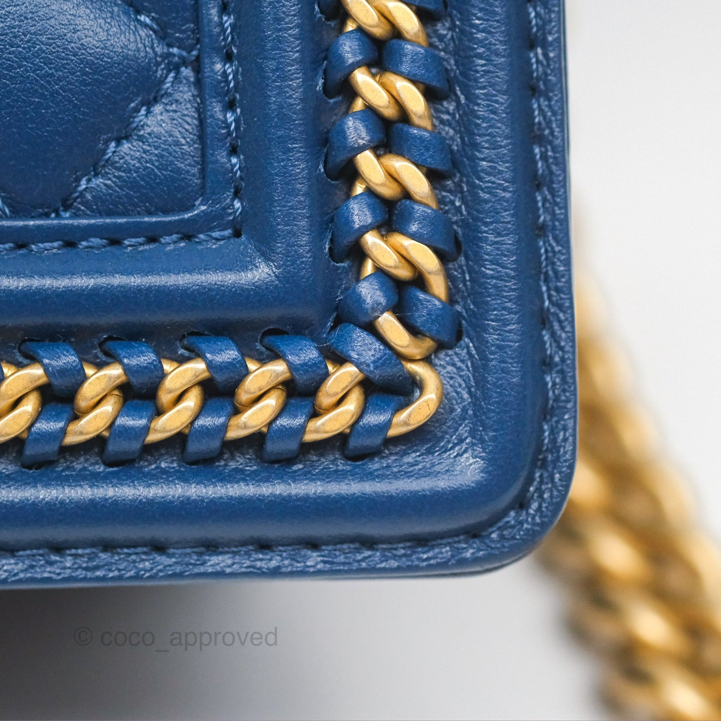 Chanel Quilted Medium Boy With Handle Dark Blue Calfskin Aged Gold Hardware