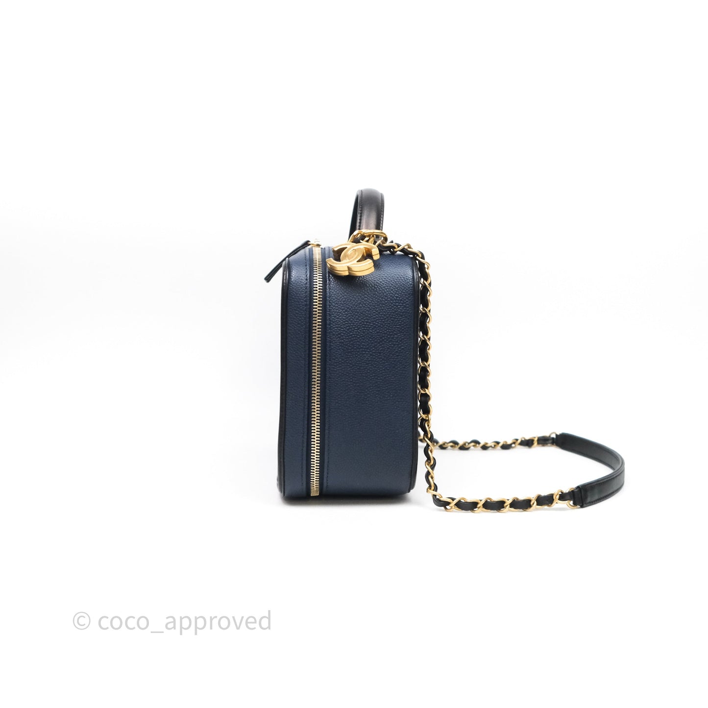 Chanel Quilted Large CC Filigree Vanity Case Navy Black Caviar