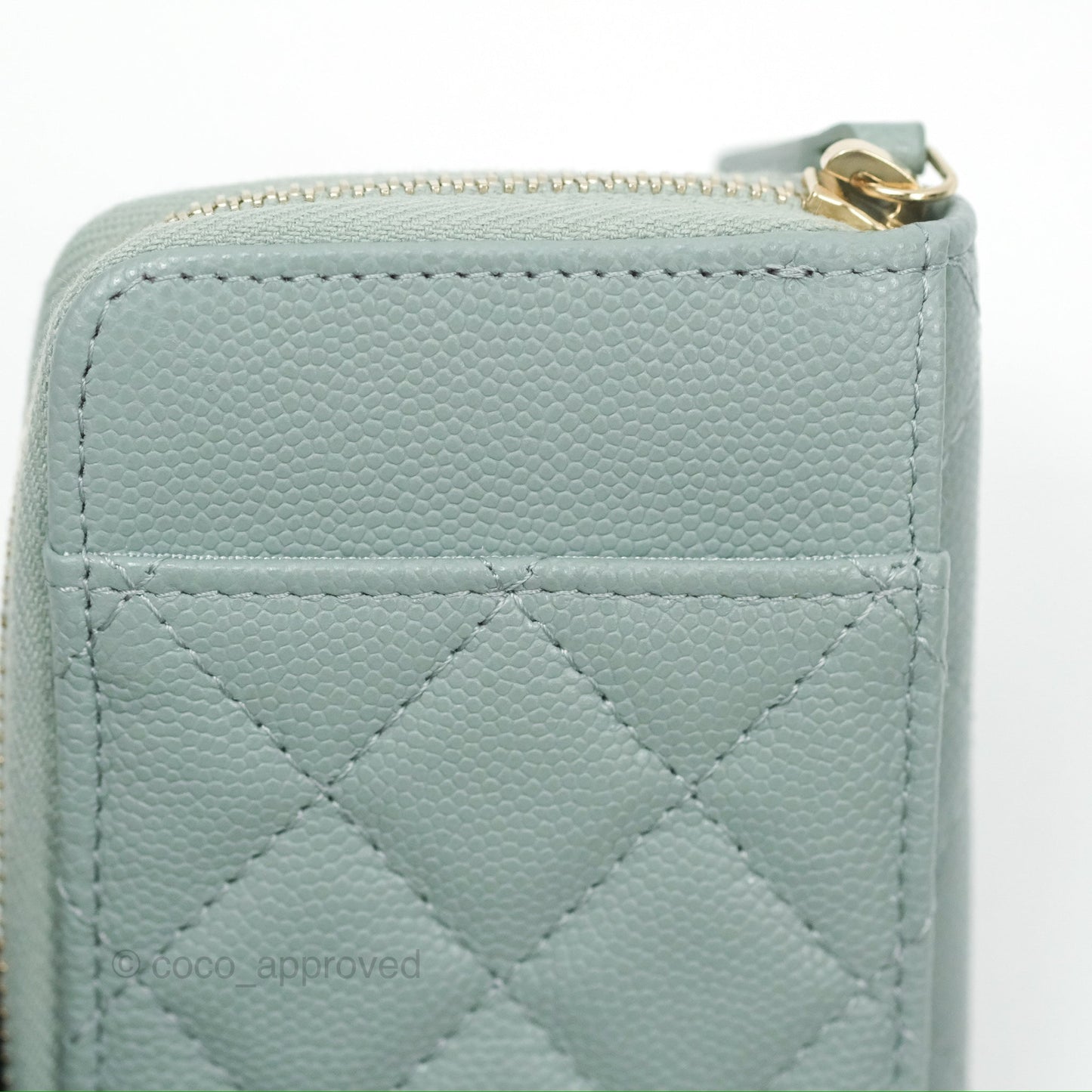 Chanel Zip Coin Purse Card Holder Tiffany Green Caviar Gold Hardware