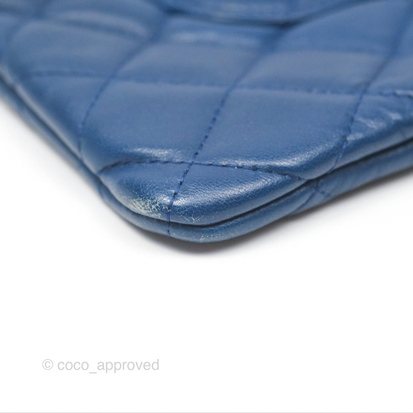 Chanel Medium Quilted O Case Blue Lambskin Gold Hardware