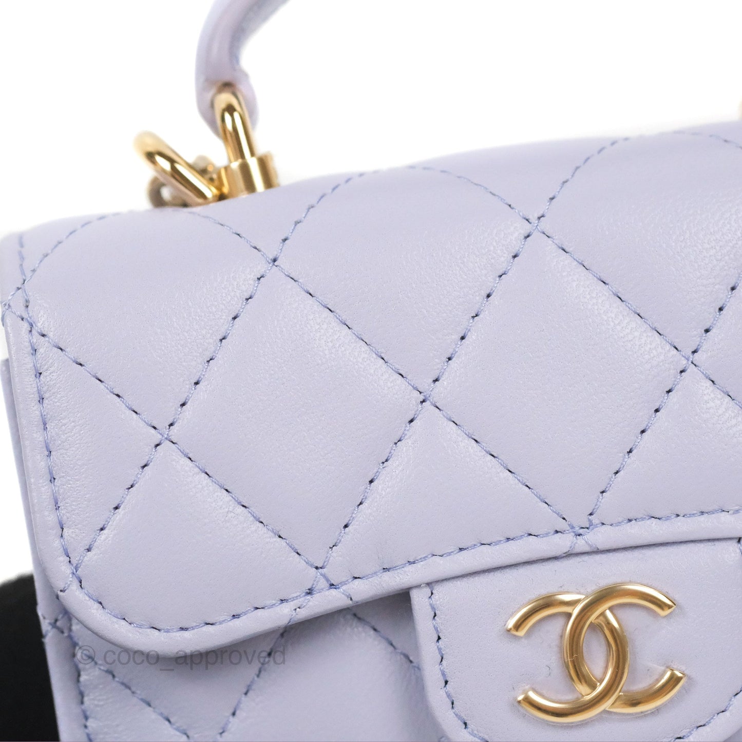 Chanel Mini Handle Flap Coin Purse With Chain Purple Lambskin Gold Hardware