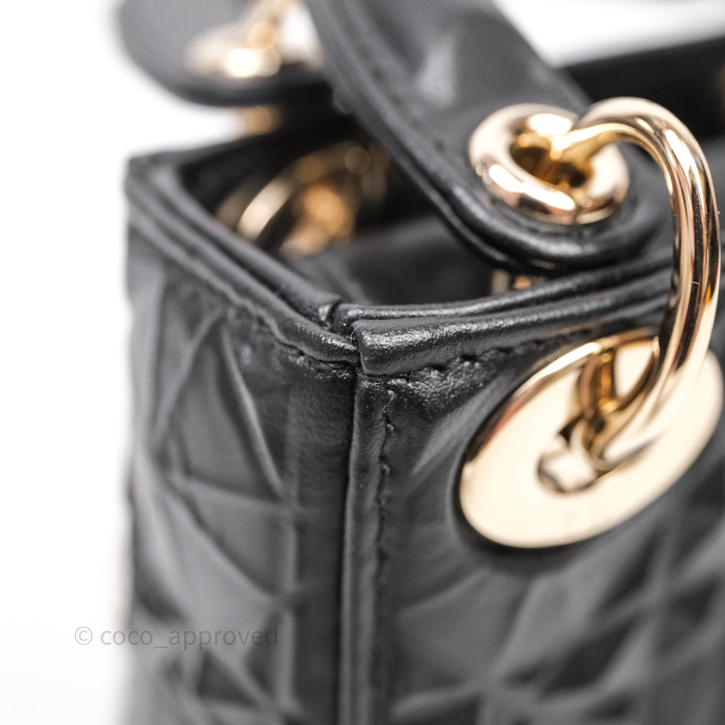 Dior Mirco Lady Dior Black Cannage Calfskin with Diamond Motif Gold Hardware